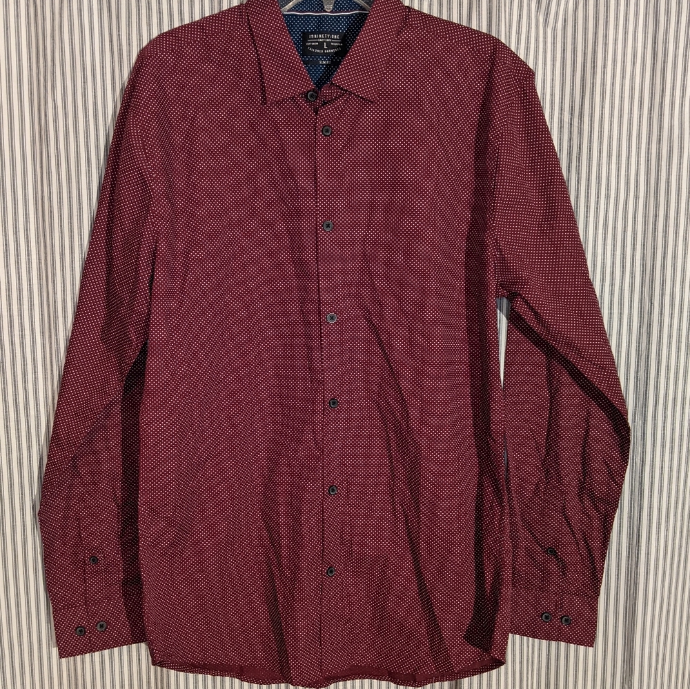 19NINETY:ONE Men's White Polka Dot Red Slim Fit DressShirt